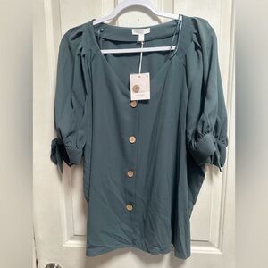 LC Lauren Conrad Teal Button-Up Blouse